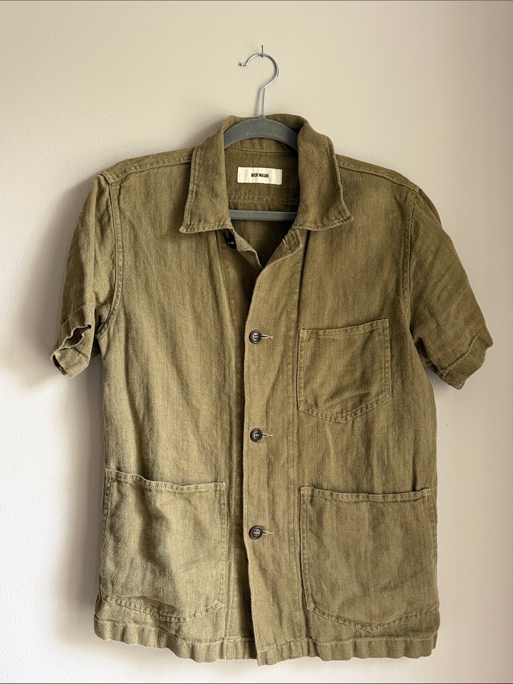 Buck Mason Olive Green Short-Sleeve Button-Down Work Shirt